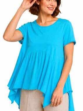 New Umgee S 4 6 8 Turquoise Blue Linen Blend Sharkbite Hem Oversized Tunic Top
